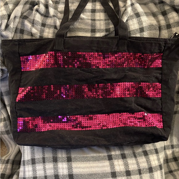 Large Victoria Secret canvas sequined tote - Picture 2 of 2